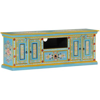 vidaXL Blau Mango Holz TV-Schrank - Retro Stil, Handbemalt, 110x30x40cm vidaXL Blau Mango Holz TV-Schrank - Retro Stil, Handbemalt, 110x30x40cm