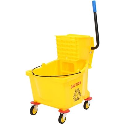 Cubo de fregar amarillo de 36 L con escurridor y ruedas vidaXL - Cubo para fregona Cubo de fregar amarillo de 36 L con escurridor y ruedas vidaXL - Cubo para fregona