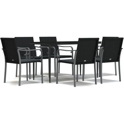 Maisonchic Garten Esstisch-Set - 7 Teile, Schwarz, Rattan & Stahl Maisonchic Garten Esstisch-Set - 7 Teile, Schwarz, Rattan & Stahl