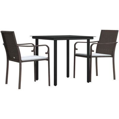 Conjunto de Jantar para Jardim - Rattan PE Resistente às Intempéries - 3 Peças Conjunto de Jantar para Jardim - Rattan PE Resistente às Intempéries - 3 Peças