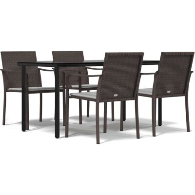 Maisonchic - Gartentisch-Set 5-tlg. mit Kissen - Rattan & Stahl Maisonchic - Gartentisch-Set 5-tlg. mit Kissen - Rattan & Stahl