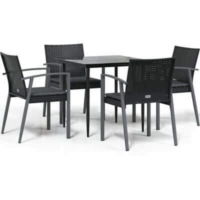 Ensemble de Salle à Manger pour Jardin avec Coussins - Noir - Publicité Ensemble de Salle à Manger pour Jardin avec Coussins - Noir - Publicité