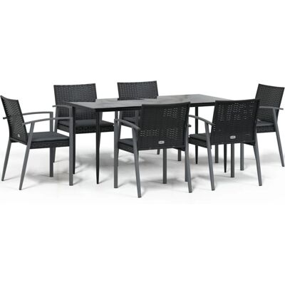 Maisonchic - Juego de Comedor Jardín 7 piezas con Cojines - Negro - Muebles de Exterior Maisonchic - Juego de Comedor Jardín 7 piezas con Cojines - Negro - Muebles de Exterior