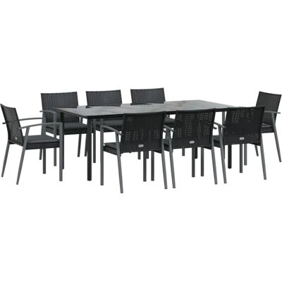Maisonchic Modell - Garten Essgruppe - 9 Teile, Rattan, Stahl Maisonchic Modell - Garten Essgruppe - 9 Teile, Rattan, Stahl