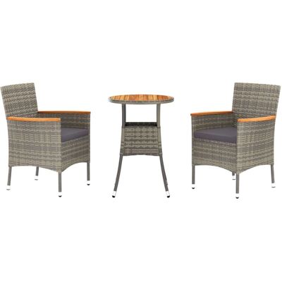 vidaXL 3-tlg. Garten-Bistro-Set Mit Kissen Schwarz Poly Rattan vidaXL 3-tlg. Garten-Bistro-Set Mit Kissen Schwarz Poly Rattan