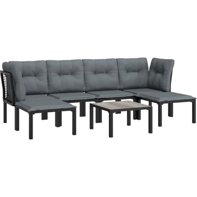 Conjunto de Móveis para Jardim vidaXL - 7 Peças Rattan Sintético Preto e Cinza Conjunto de Móveis para Jardim vidaXL - 7 Peças Rattan Sintético Preto e Cinza