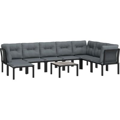 Zestaw Mebli Ogrodowych Maisonchic - 9 Elementów Rattan Syntetyczny Czarny Szary Zestaw Mebli Ogrodowych Maisonchic - 9 Elementów Rattan Syntetyczny Czarny Szary