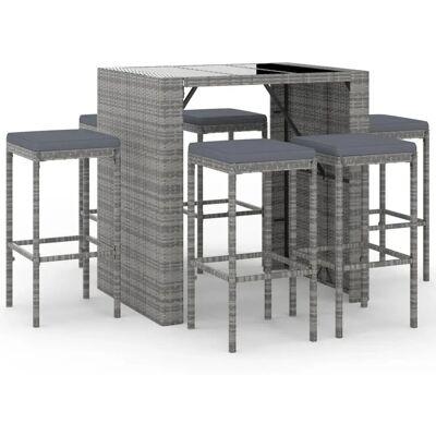 vidaXL Gartentisch-Set - 6 Plätze, Glasplatte, Kissen, Grau vidaXL Gartentisch-Set - 6 Plätze, Glasplatte, Kissen, Grau