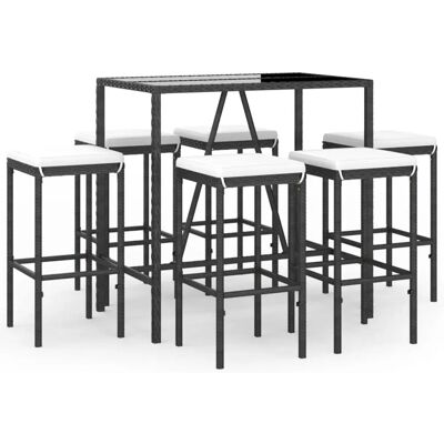 vidaXL 7-tlg. Gartenbar-Set mit Kissen, schwarz - Garteneinrichtung vidaXL 7-tlg. Gartenbar-Set mit Kissen, schwarz - Garteneinrichtung