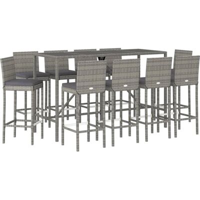 vidaXL Gartenbar-Set 11-tlg. Grau Poly Rattan vidaXL Gartenbar-Set 11-tlg. Grau Poly Rattan
