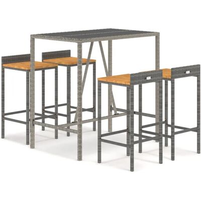 vidaXL 5-teiliges Gartenbar-Set Poly Rattan & Massivholz Akazie - Grau vidaXL 5-teiliges Gartenbar-Set Poly Rattan & Massivholz Akazie - Grau