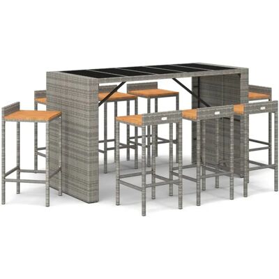 vidaXL Gartenbar-Set 9-teilig Grau Poly Rattan & Massivholz vidaXL Gartenbar-Set 9-teilig Grau Poly Rattan & Massivholz