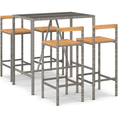 vidaXL Gartenmöbel-Set - 5-teiliges Grau Poly Rattan & Massivholz vidaXL Gartenmöbel-Set - 5-teiliges Grau Poly Rattan & Massivholz