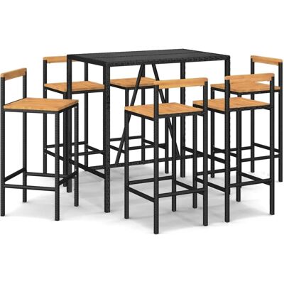 vidaXL Gartenset aus Bar-Tisch und Stühlen - Schwarz, 110 cm, 7 Stück vidaXL Gartenset aus Bar-Tisch und Stühlen - Schwarz, 110 cm, 7 Stück