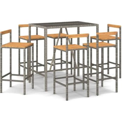 vidaXL Garten Bar Set Grau Poly Rattan & Massivholz Akazie - Garten Bar Set vidaXL Garten Bar Set Grau Poly Rattan & Massivholz Akazie - Garten Bar Set
