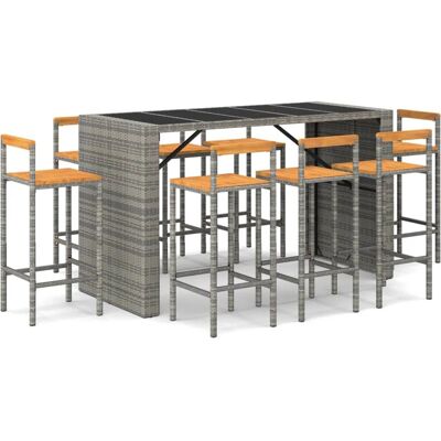 vidaXL Gartentisch- und Stuhlset 9-tlg. Grau Poly Rattan & Massivholz vidaXL Gartentisch- und Stuhlset 9-tlg. Grau Poly Rattan & Massivholz