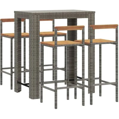 vidaXL Graues Garten Bar Set - 5 Stück Wetterfester Poly Rattan & Massivholz vidaXL Graues Garten Bar Set - 5 Stück Wetterfester Poly Rattan & Massivholz