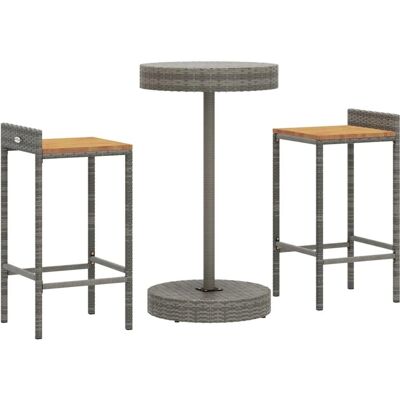 vidaXL Gartentisch- und Hocker-Set Grau Poly Rattan & Massivholz vidaXL Gartentisch- und Hocker-Set Grau Poly Rattan & Massivholz