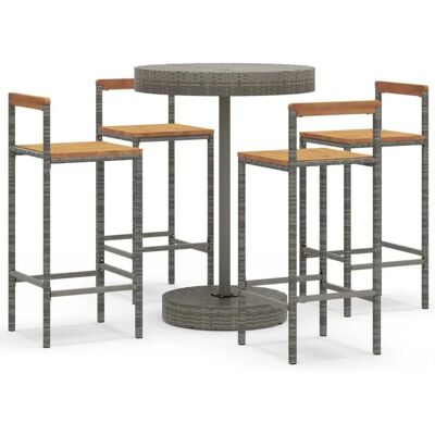 vidaXL Gartentisch- und Stuhl-Set Grau Poly Rattan & Massivholz vidaXL Gartentisch- und Stuhl-Set Grau Poly Rattan & Massivholz