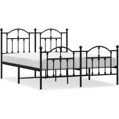 vidaXL Schwarzes Metallbettgestell 135x190cm - Doppelbett mit Kopf- und Fußteil vidaXL Schwarzes Metallbettgestell 135x190cm - Doppelbett mit Kopf- und Fußteil