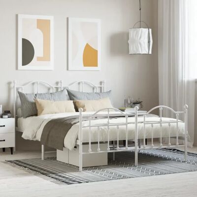 vidaXL Weißes Metallbett mit Kopf- und Fußteil - Bettgestell vidaXL Weißes Metallbett mit Kopf- und Fußteil - Bettgestell