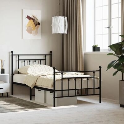 vidaXL Metallbettgestell Schwarz 100x190 cm - Bett mit Kopf- und Fußteil vidaXL Metallbettgestell Schwarz 100x190 cm - Bett mit Kopf- und Fußteil