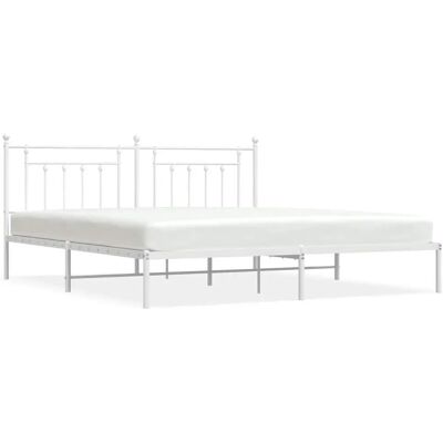 vidaXL Bettrahmen 193x203cm - Metall, Weiß, mit Kopfteil vidaXL Bettrahmen 193x203cm - Metall, Weiß, mit Kopfteil