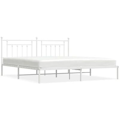 vidaXL Bettgestell 200x200cm - Stahl, Weiß, mit Kopfteil - Bettgestell vidaXL Bettgestell 200x200cm - Stahl, Weiß, mit Kopfteil - Bettgestell