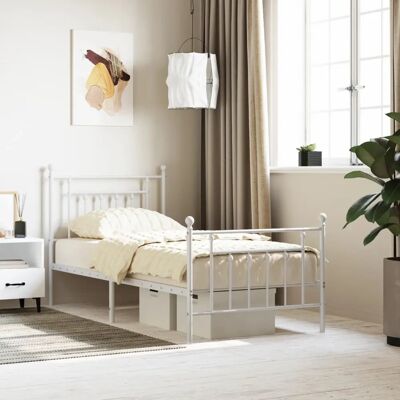 vidaXL Weiße Metallbettgestell 90x190cm - Bettgestell & Fußteil vidaXL Weiße Metallbettgestell 90x190cm - Bettgestell & Fußteil