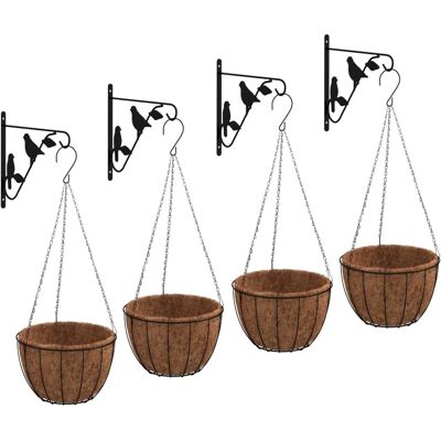 Ensemble de paniers suspendus en acier noir vidaXL avec supports et jardinières - 4 pièces - Publicité Ensemble de paniers suspendus en acier noir vidaXL avec supports et jardinières - 4 pièces - Publicité