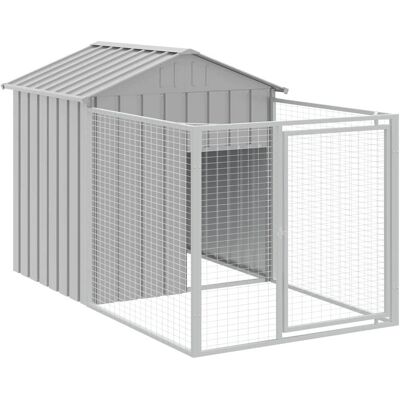 Caseta para perros con corral - Acero galvanizado, gris claro, 117x201x123 cm Caseta para perros con corral - Acero galvanizado, gris claro, 117x201x123 cm