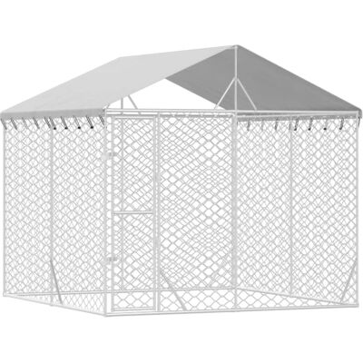Budowa dla psa vidaXL na zewnątrz - 3x3x2,5 m, Srebrna, Stal Budowa dla psa vidaXL na zewnątrz - 3x3x2,5 m, Srebrna, Stal
