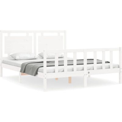 vidaXL Weißes Massives Kiefernholz Bettgestell 160x200 cm - Bett mit Kopfteil vidaXL Weißes Massives Kiefernholz Bettgestell 160x200 cm - Bett mit Kopfteil