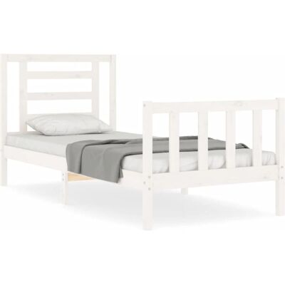 vidaXL Weißes Kiefernbett 90x190cm - Bettgestell mit Kopfteil vidaXL Weißes Kiefernbett 90x190cm - Bettgestell mit Kopfteil