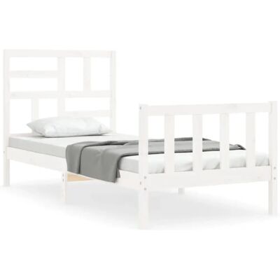 vidaXL Bettgestell 75x190cm Weiß - Bettbasis mit Kopfteil vidaXL Bettgestell 75x190cm Weiß - Bettbasis mit Kopfteil