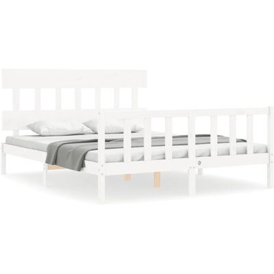 vidaXL Witte houten bedframe 160x200cm met hoofdbord en voetbord - Bedframe vidaXL Witte houten bedframe 160x200cm met hoofdbord en voetbord - Bedframe