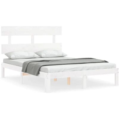 vidaXL Weißes Holzbettgestell 120x190cm - Bett mit Kopfteil vidaXL Weißes Holzbettgestell 120x190cm - Bett mit Kopfteil