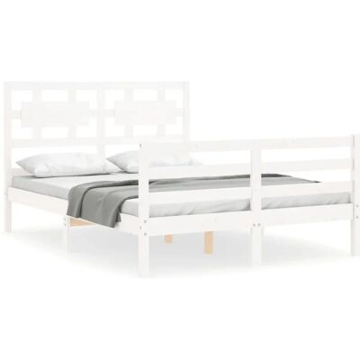vidaXL Weißes Bettgestell 120x200cm - Massives Kiefernholz mit Kopfteil vidaXL Weißes Bettgestell 120x200cm - Massives Kiefernholz mit Kopfteil