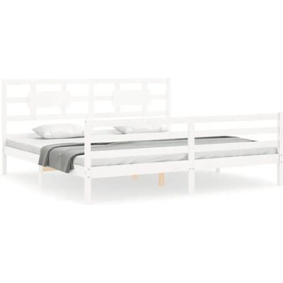 vidaXL Bettgestell - 200x200 cm - Weiß - Massivholz - Mit Kopfteil vidaXL Bettgestell - 200x200 cm - Weiß - Massivholz - Mit Kopfteil