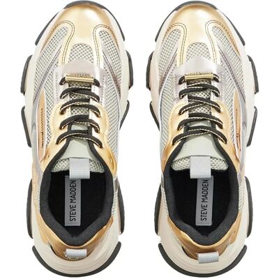 Steve Madden - Possession-E Zilverkleurige Goud Mesh Dames Sneakers Steve Madden - Possession-E Zilverkleurige Goud Mesh Dames Sneakers
