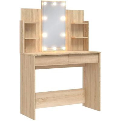 vidaXL Hvid Sonoma eg makeupbord med LED-lys vidaXL Hvid Sonoma eg makeupbord med LED-lys