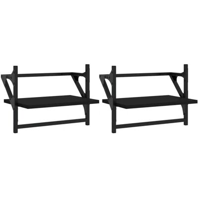 vidaXL Schwarze Wandregale mit Stangen - 2 Stück - Wandregale vidaXL Schwarze Wandregale mit Stangen - 2 Stück - Wandregale