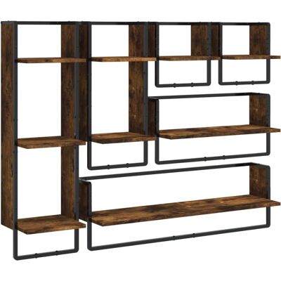 vidaXL 836315 Juego de estantes de pared de roble - Madera, Metal vidaXL 836315 Juego de estantes de pared de roble - Madera, Metal