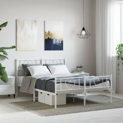 vidaXL Metallbett 135x190cm - Weiß - Bettgestell vidaXL Metallbett 135x190cm - Weiß - Bettgestell