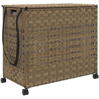 vidaXL Wasmand met Wielen 66x35x60 cm Rattan Bruin - Wasmand vidaXL Wasmand met Wielen 66x35x60 cm Rattan Bruin - Wasmand
