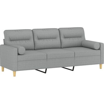 vidaXL 3-Sitzer Hellgraues Stoffsofa mit Kissen - Sofa vidaXL 3-Sitzer Hellgraues Stoffsofa mit Kissen - Sofa
