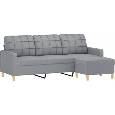 vidaXL Sofá de 3 plazas con taburete - Gris claro - Sofá vidaXL Sofá de 3 plazas con taburete - Gris claro - Sofá