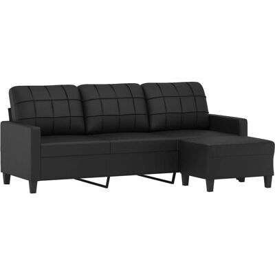 Sofá de 3 plazas con taburete de vidaXL - Negro - Muebles para sala Sofá de 3 plazas con taburete de vidaXL - Negro - Muebles para sala