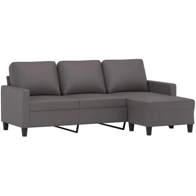 Canapé 3 places en cuir artificiel gris avec ottoman vidaXL - Publicité Canapé 3 places en cuir artificiel gris avec ottoman vidaXL - Publicité