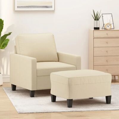 Sillón con Taburete de Tela Crema vidaXL - Sillón Sillón con Taburete de Tela Crema vidaXL - Sillón